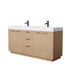 Wyndham Maroni 72" Double Bathroom Vanity In Light Straw Matte White Solid Surface In 4" Thickness Integrated Sinks Black Trims And No Mirror WCF282872DLBK4INTMXX