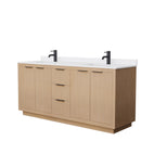 Wyndham Maroni 72" Double Bathroom Vanity In Light Straw White Cultured Marble Countertop Undermount Square Sinks Black Trims And No Mirror WCF282872DLBWCUNSMXX