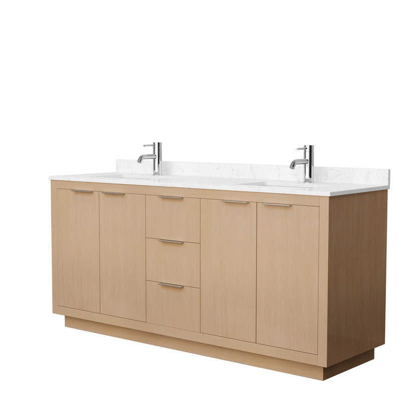 Wyndham Maroni 72" Double Bathroom Vanity In Light Straw Light-Vein Carrara Cultured Marble Countertop Undermount Square Sinks And No Mirror WCF282872DLSC2UNSMXX