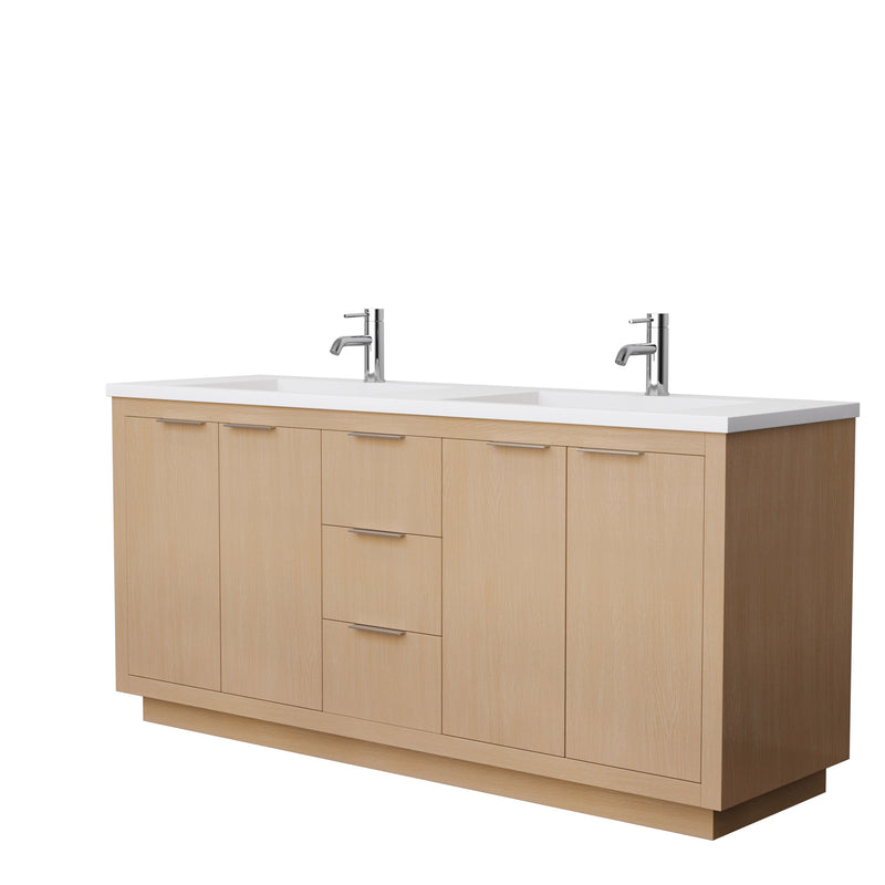 Wyndham Maroni 72" Double Bathroom Vanity In Light Straw Matte White Solid Surface In 1.25" Thickness Integrated Sinks And No Mirror WCF282872DLSK1INTMXX