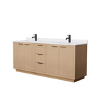 Wyndham Maroni 80" Double Bathroom Vanity In Light Straw White Cultured Marble Countertop Undermount Square Sinks Black Trims And No Mirror WCF282880DLBWCUNSMXX