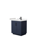 Wyndham Miranda 30" Single Bathroom Vanity In Dark Blue Light-Vein Carrara Cultured Marble Countertop Undermount Square Sink Matte Black Trim WCF292930SBBC2UNSMXX