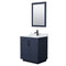 Wyndham Miranda 30" Single Bathroom Vanity In Dark Blue White Carrara Marble Countertop Undermount Square Sink Matte Black Trim 24" Mirror WCF292930SBBCMUNSM24