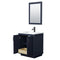 Wyndham Miranda 30" Single Bathroom Vanity In Dark Blue 1.25" Thick Matte White Solid Surface Countertop Integrated Sink Matte Black Trim 24" Mirror WCF292930SBBK1INTM24