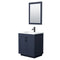 Wyndham Miranda 30" Single Bathroom Vanity In Dark Blue 1.25" Thick Matte White Solid Surface Countertop Integrated Sink Matte Black Trim 24" Mirror WCF292930SBBK1INTM24