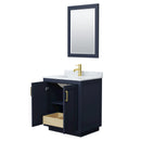 Wyndham Miranda 30" Single Bathroom Vanity In Dark Blue White Carrara Marble Countertop Undermount Square Sink Brushed Gold Trim 24" Mirror WCF292930SBLCMUNSM24