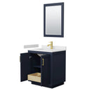 Wyndham Miranda 30" Single Bathroom Vanity In Dark Blue White Cultured Marble Countertop Undermount Square Sink Brushed Gold Trim 24" Mirror WCF292930SBLWCUNSM24