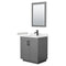 Wyndham Miranda 30" Single Bathroom Vanity In Dark Gray Light-Vein Carrara Cultured Marble Countertop Undermount Square Sink Matte Black Trim 24" Mirror WCF292930SGBC2UNSM24