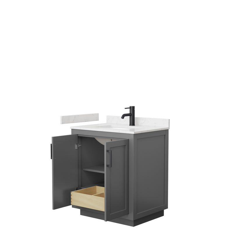 Wyndham Miranda 30" Single Bathroom Vanity In Dark Gray Light-Vein Carrara Cultured Marble Countertop Undermount Square Sink Matte Black Trim WCF292930SGBC2UNSMXX