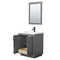 Wyndham Miranda 30" Single Bathroom Vanity In Dark Gray 1.25" Thick Matte White Solid Surface Countertop Integrated Sink Matte Black Trim 24" Mirror WCF292930SGBK1INTM24