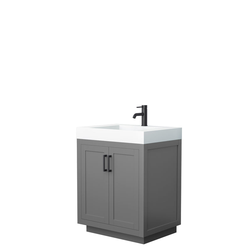 Wyndham Miranda 30" Single Bathroom Vanity In Dark Gray 4" Thick Matte White Solid Surface Countertop Integrated Sink Matte Black Trim WCF292930SGBK4INTMXX