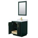 Wyndham Miranda 30" Single Bathroom Vanity In Green White Carrara Marble Countertop Undermount Square Sink Brushed Gold Trim 24" Mirror WCF292930SGDCMUNSM24