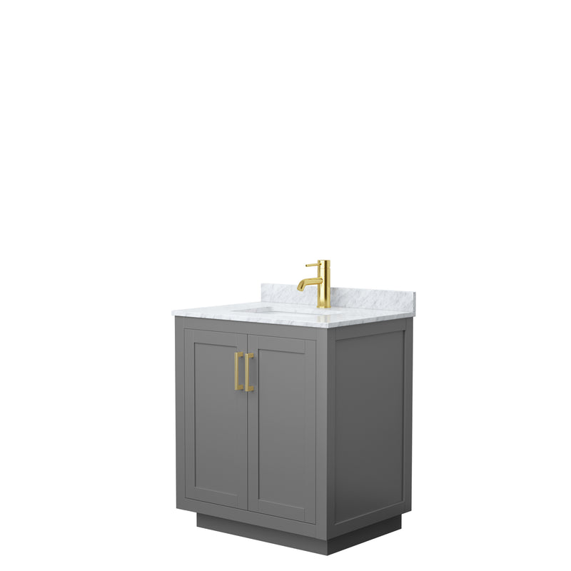 Wyndham Miranda 30" Single Bathroom Vanity In Dark Gray White Carrara Marble Countertop Undermount Square Sink Brushed Gold Trim WCF292930SGGCMUNSMXX