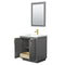 Wyndham Miranda 30" Single Bathroom Vanity In Dark Gray 1.25" Thick Matte White Solid Surface Countertop Integrated Sink Brushed Gold Trim 24" Mirror WCF292930SGGK1INTM24