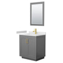 Wyndham Miranda 30" Single Bathroom Vanity In Dark Gray White Cultured Marble Countertop Undermount Square Sink Brushed Gold Trim 24" Mirror WCF292930SGGWCUNSM24