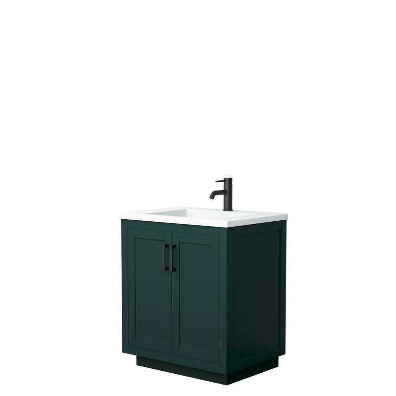 Wyndham Miranda 30" Single Bathroom Vanity In Green 1.25" Thick Matte White Solid Surface Countertop Integrated Sink Matte Black Trim WCF292930SGKK1INTMXX