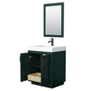 Wyndham Miranda 30" Single Bathroom Vanity In Green 4" Thick Matte White Solid Surface Countertop Integrated Sink Matte Black Trim 24" Mirror WCF292930SGKK4INTM24