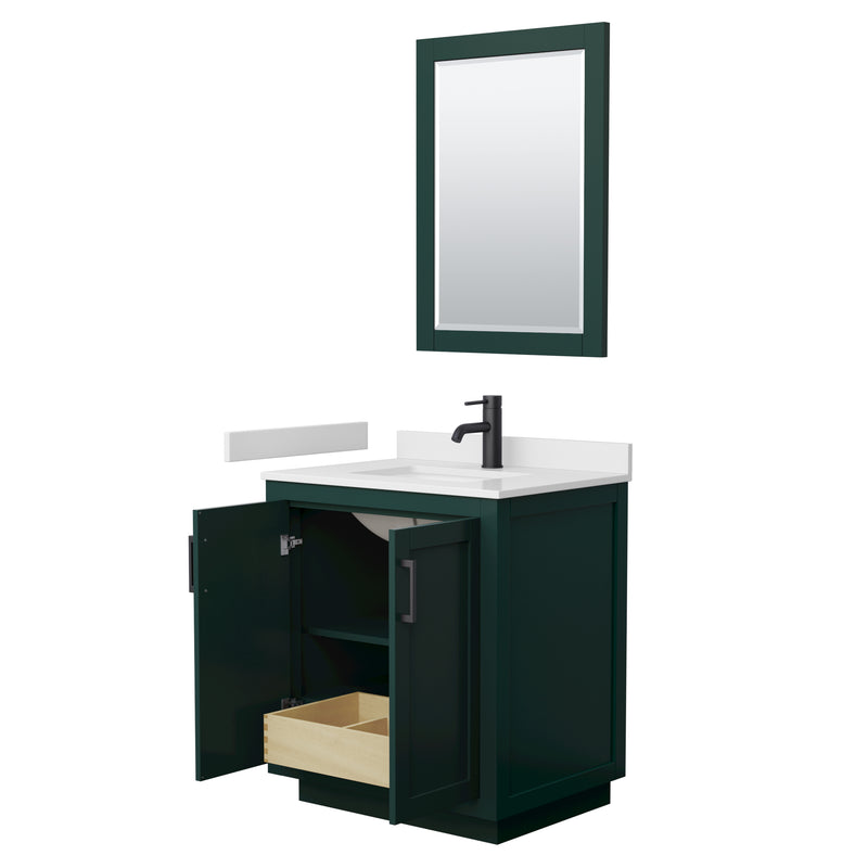 Wyndham Miranda 30" Single Bathroom Vanity In Green White Cultured Marble Countertop Undermount Square Sink Matte Black Trim 24" Mirror WCF292930SGKWCUNSM24