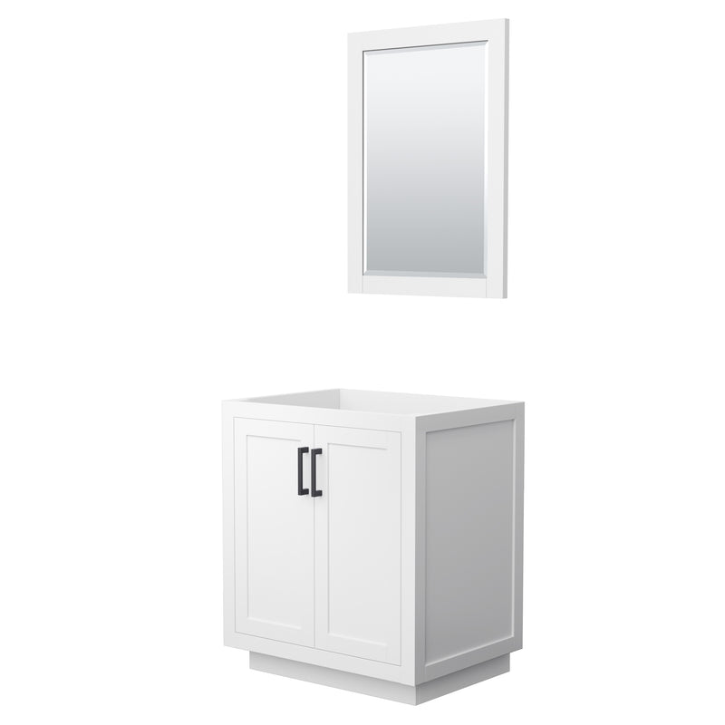 Wyndham Miranda 30" Single Bathroom Vanity In White No Countertop No Sink Matte Black Trim 24" Mirror WCF292930SWBCXSXXM24