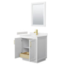 Wyndham Miranda 30" Single Bathroom Vanity In White Light-Vein Carrara Cultured Marble Countertop Undermount Square Sink Brushed Gold Trim 24" Mirror WCF292930SWGC2UNSM24