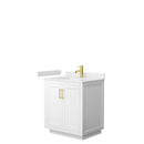 Wyndham Miranda 30" Single Bathroom Vanity In White Light-Vein Carrara Cultured Marble Countertop Undermount Square Sink Brushed Gold Trim WCF292930SWGC2UNSMXX