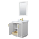 Wyndham Miranda 30" Single Bathroom Vanity In White White Carrara Marble Countertop Undermount Square Sink Brushed Gold Trim 24" Mirror WCF292930SWGCMUNSM24