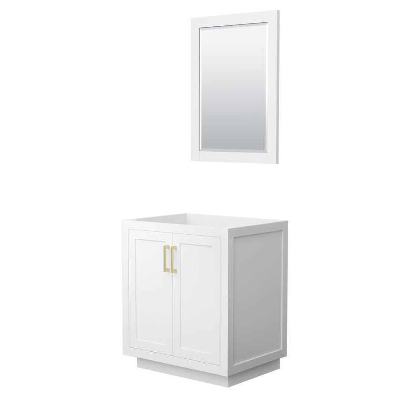 Wyndham Miranda 30" Single Bathroom Vanity In White No Countertop No Sink Brushed Gold Trim 24" Mirror WCF292930SWGCXSXXM24