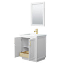 Wyndham Miranda 30" Single Bathroom Vanity In White 1.25" Thick Matte White Solid Surface Countertop Integrated Sink Brushed Gold Trim 24" Mirror WCF292930SWGK1INTM24