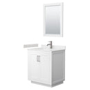 Wyndham Miranda 30" Single Bathroom Vanity In White Light-Vein Carrara Cultured Marble Countertop Undermount Square Sink Brushed Nickel Trim 24" Mirror WCF292930SWHC2UNSM24