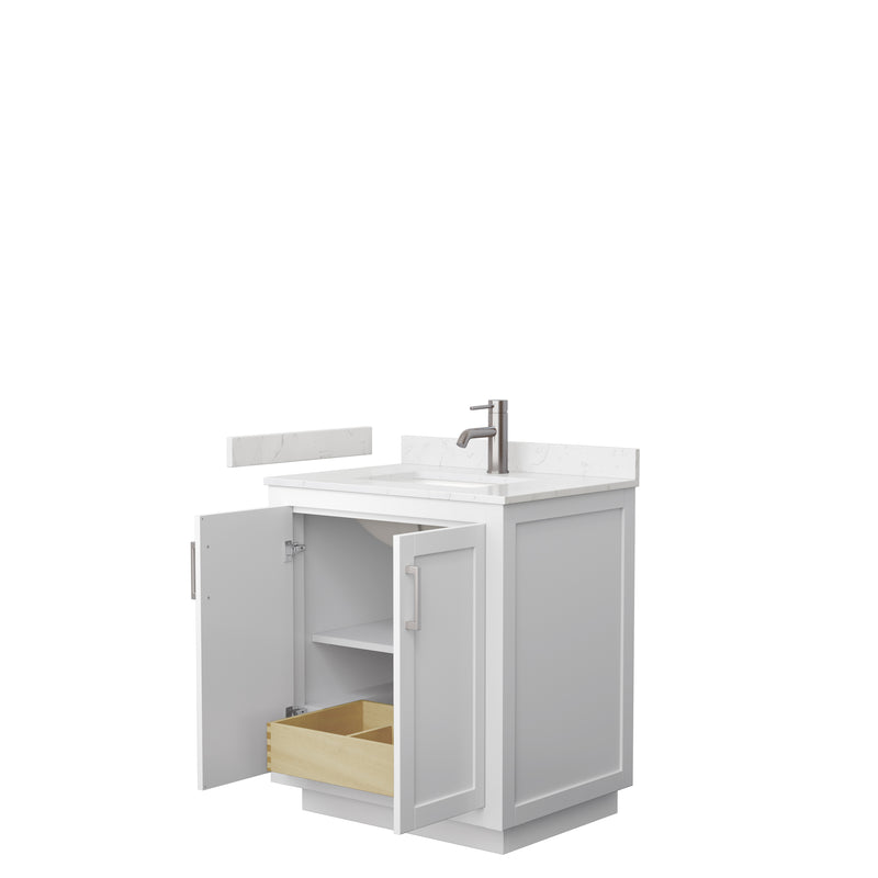 Wyndham Miranda 30" Single Bathroom Vanity In White Light-Vein Carrara Cultured Marble Countertop Undermount Square Sink Brushed Nickel Trim WCF292930SWHC2UNSMXX