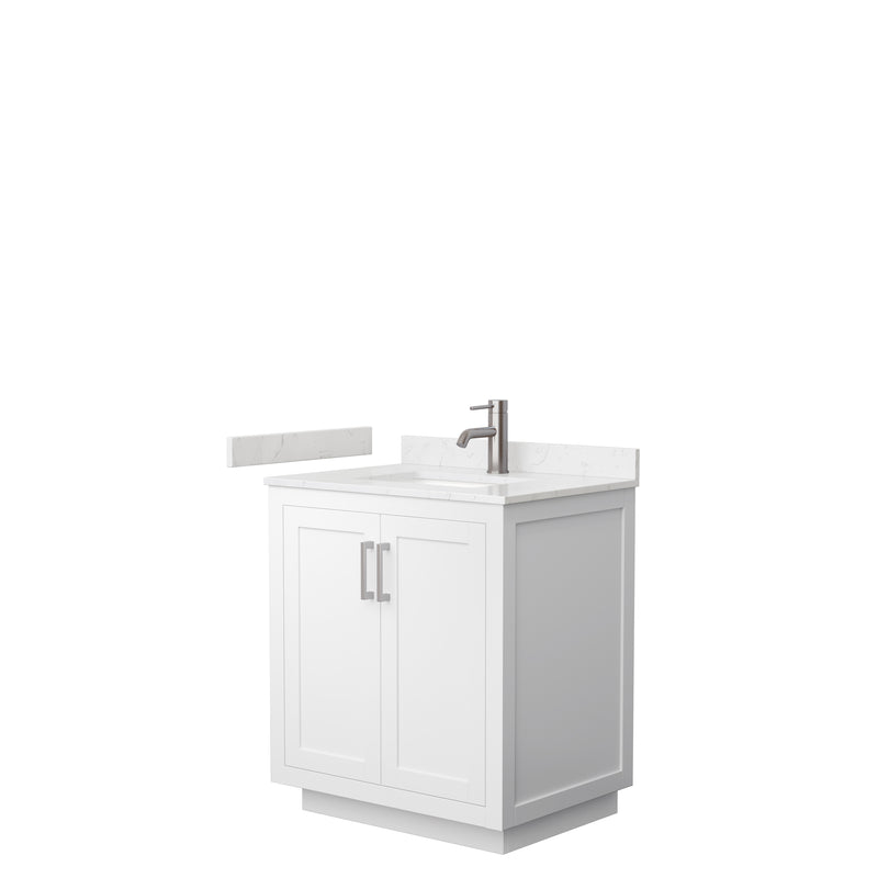 Wyndham Miranda 30" Single Bathroom Vanity In White Light-Vein Carrara Cultured Marble Countertop Undermount Square Sink Brushed Nickel Trim WCF292930SWHC2UNSMXX