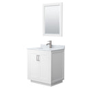 Wyndham Miranda 30" Single Bathroom Vanity In White White Carrara Marble Countertop Undermount Square Sink Brushed Nickel Trim 24" Mirror WCF292930SWHCMUNSM24