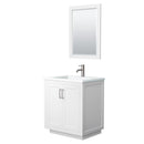 Wyndham Miranda 30" Single Bathroom Vanity In White 1.25" Thick Matte White Solid Surface Countertop Integrated Sink Brushed Nickel Trim 24" Mirror WCF292930SWHK1INTM24