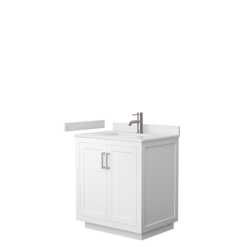 Wyndham Miranda 30" Single Bathroom Vanity In White White Cultured Marble Countertop Undermount Square Sink Brushed Nickel Trim WCF292930SWHWCUNSMXX