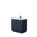 Wyndham Miranda 36" Single Bathroom Vanity In Dark Blue Light-Vein Carrara Cultured Marble Countertop Undermount Square Sink Black Trims And No Mirror WCF292936SBBC2UNSMXX