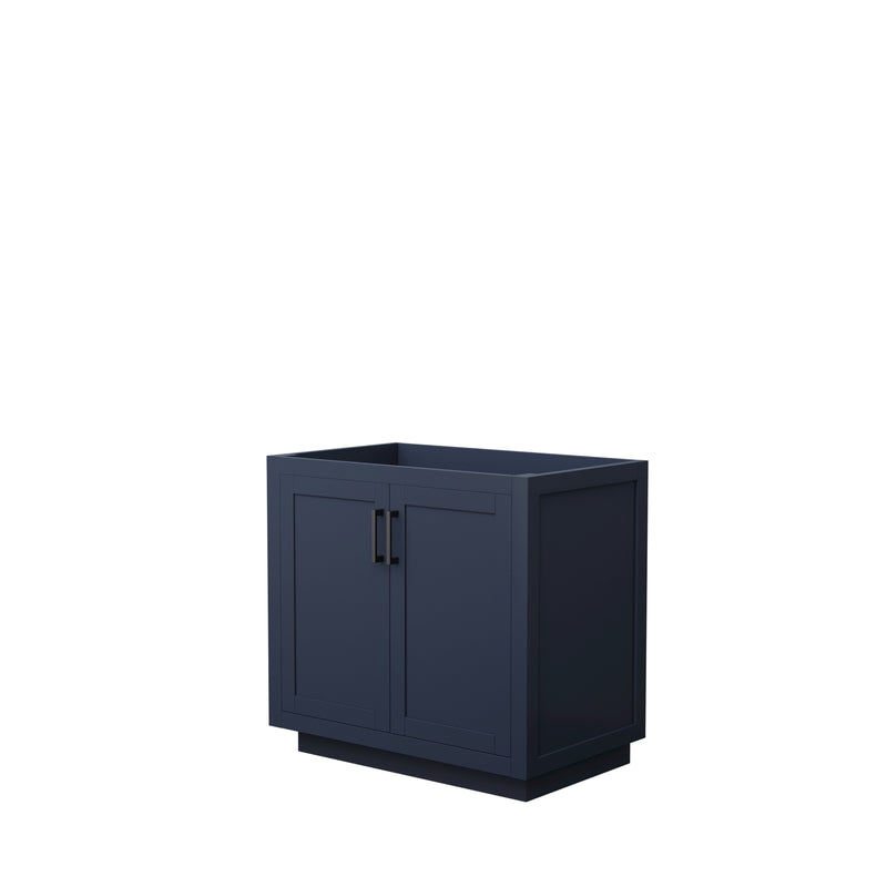 Wyndham Miranda 36" Single Bathroom Vanity In Dark Blue No Countertop No Sink Black Trims And No Mirror WCF292936SBBCXSXXMXX