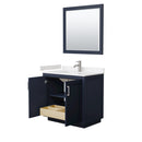 Wyndham Miranda 36" Single Bathroom Vanity In Dark Blue Light-Vein Carrara Cultured Marble Countertop Undermount Square Sink Brushed Nickel Trims and 34" Mi WCF292936SBNC2UNSM34