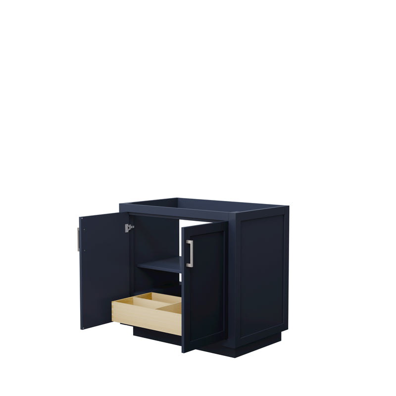 Wyndham Miranda 36" Single Bathroom Vanity In Dark Blue No Countertop No Sink Brushed Nickel Trims and No Mirror WCF292936SBNCXSXXMXX