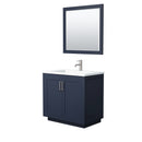 Wyndham Miranda 36" Single Bathroom Vanity In Dark Blue Matte White Solid Surface In 1.25" Thickness Integrated Sink Brushed Nickel Trims And 34" Mirror WCF292936SBNK1INTM34