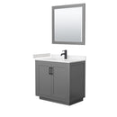 Wyndham Miranda 36" Single Bathroom Vanity In Dark Gray Light-Vein Carrara Cultured Marble Countertop Undermount Square Sink Black Trims And 34" Mirror WCF292936SGBC2UNSM34