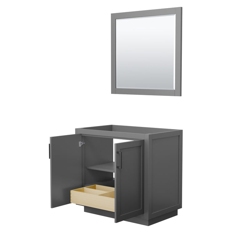 Wyndham Miranda 36" Single Bathroom Vanity In Dark Gray No Countertop No Sink Black Trims and 34" Mirror WCF292936SGBCXSXXM34