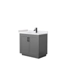 Wyndham Miranda 36" Single Bathroom Vanity In Dark Gray White Cultured Marble Countertop Undermount Square Sink Black Trims And No Mirror WCF292936SGBWCUNSMXX