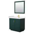 Wyndham Miranda 36" Single Bathroom Vanity In Green Light-Vein Carrara Cultured Marble Countertop Undermount Square Sink Brushed Gold Trim 34" Mirror WCF292936SGDC2UNSM34