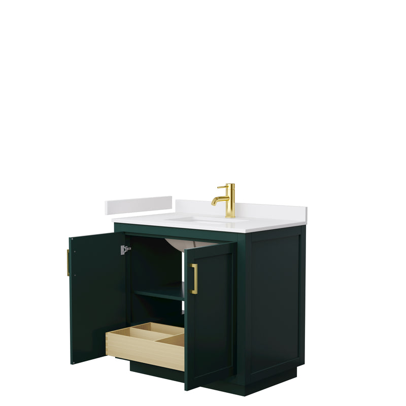 Wyndham Miranda 36" Single Bathroom Vanity In Green White Cultured Marble Countertop Undermount Square Sink Brushed Gold Trim WCF292936SGDWCUNSMXX