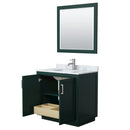 Wyndham Miranda 36" Single Bathroom Vanity In Green White Carrara Marble Countertop Undermount Square Sink Brushed Nickel Trim 34" Mirror WCF292936SGECMUNSM34