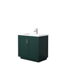 Wyndham Miranda 36" Single Bathroom Vanity In Green 1.25" Thick Matte White Solid Surface Countertop Integrated Sink Brushed Nickel Trim WCF292936SGEK1INTMXX