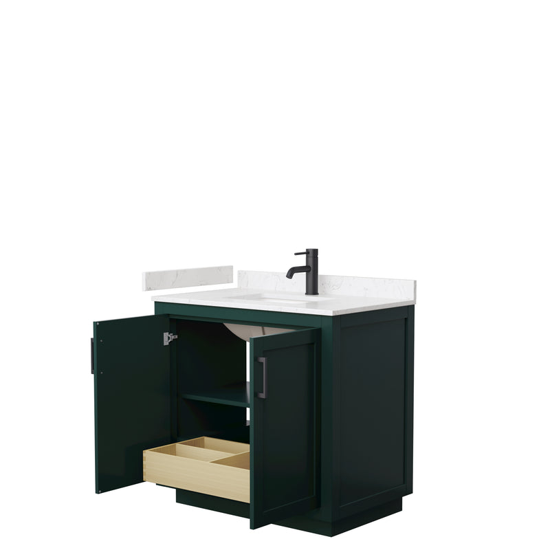 Wyndham Miranda 36" Single Bathroom Vanity In Green Light-Vein Carrara Cultured Marble Countertop Undermount Square Sink Matte Black Trim WCF292936SGKC2UNSMXX