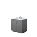 Wyndham Miranda 36" Single Bathroom Vanity In Dark Gray White Carrara Marble Countertop Undermount Square Sink Brushed Nickel Trims And No Mirror WCF292936SKGCMUNSMXX