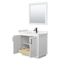 Wyndham Miranda 36" Single Bathroom Vanity In White Light-Vein Carrara Cultured Marble Countertop Undermount Square Sink Black Trims and 34" Mirror WCF292936SWBC2UNSM34