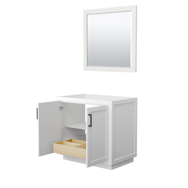 Wyndham Miranda 36" Single Bathroom Vanity In White No Countertop No Sink Black Trims and 34" Mirror WCF292936SWBCXSXXM34